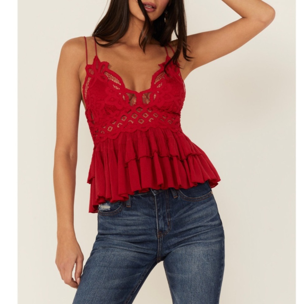 FREE PEOPLE WOMEN'S ADELLA CAMI LACE RUFFLED TANK TOP